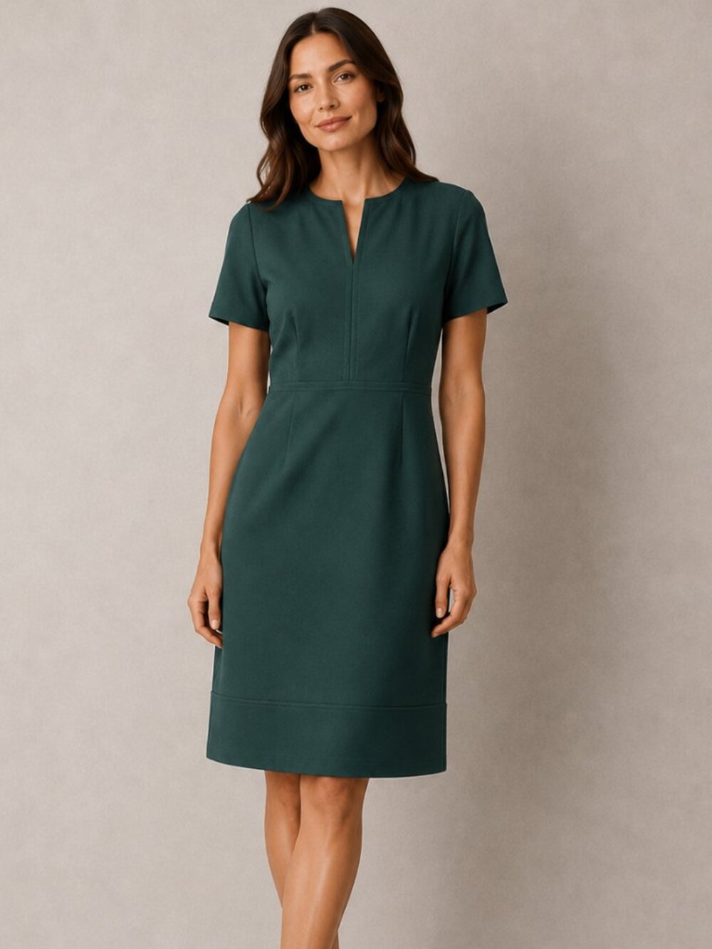 Boss Short Sleeve Sheath Dress in Dark Green, Size 8